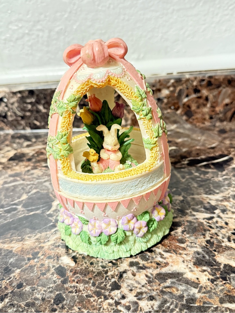 Pastel Pink Easter Bunny Egg Figurine Decorative Ornament